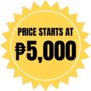Yellow starburst badge with text ‘Price starts at ₱5,000’, promoting affordable website design packages.
